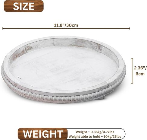 Round Wood Tray for Centerpiece Table Decorations, Rustic Beaded Wooden Trays Decor for Dining, Kitchen Counter, Living Room and Coffee Table Tray Decor in Saudi Arabia