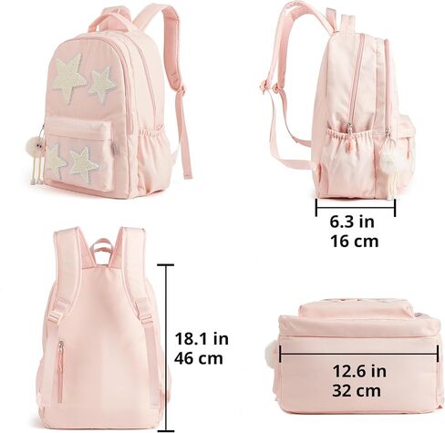 Preppy Backpack with Cute Plush Accessories Star Y2K School Bookbag Girls Aesthetic Backpacks for Kids (Black) in Kuwait