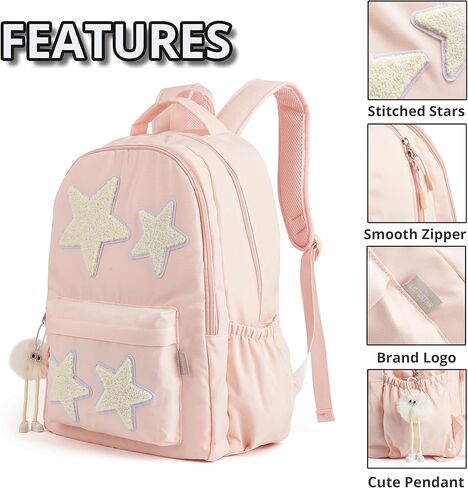 Preppy Backpack with Cute Plush Accessories Star Y2K School Bookbag Girls Aesthetic Backpacks for Kids (Black) in Kuwait