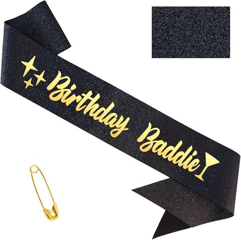 عيد ميلاد Baddie Sash for Women Girls - Black Glitter with Gold Foil Birthday Girl Sash Funder Birthday Party Form in Kuwait