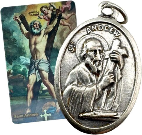 Westmon Works St Andrew Medal Set Italian Metal Medallion with Laminated Saint Prayer Holy Card in Saudi Arabia