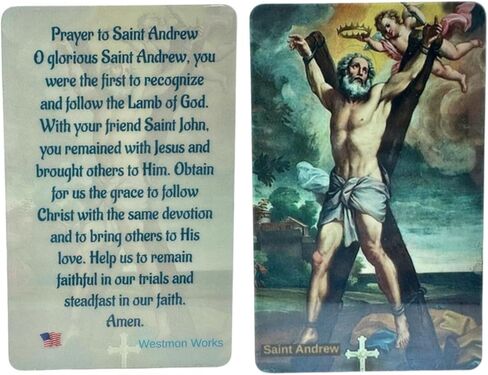 Westmon Works St Andrew Medal Set Italian Metal Medallion with Laminated Saint Prayer Holy Card in Saudi Arabia
