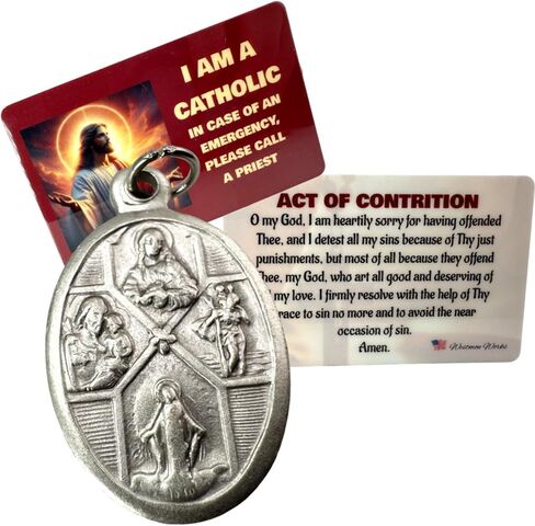 Four Way Medal Set with Act of Contrition I Am Catholic Call A Priest Laminated Holy Card in Saudi Arabia