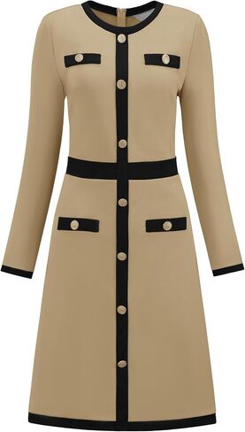 فستان عمل المرأة 2025 A-LINE Long Sleeve Color Block Dresses in Saudi Arabia