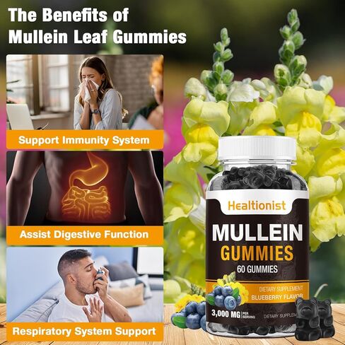 1 حزمة السكر خالية من mullein gummies - تطهير الرئة ، ملحق mullein 3000 ملغ من أجل الجهاز التنفسي ، mullein العضوية القطر in Kuwait