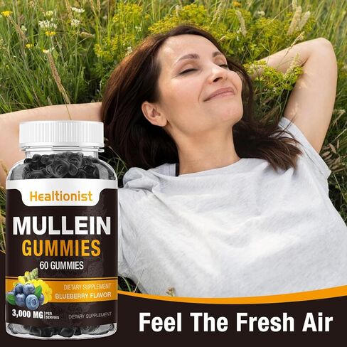 1 حزمة السكر خالية من mullein gummies - تطهير الرئة ، ملحق mullein 3000 ملغ من أجل الجهاز التنفسي ، mullein العضوية القطر in Kuwait