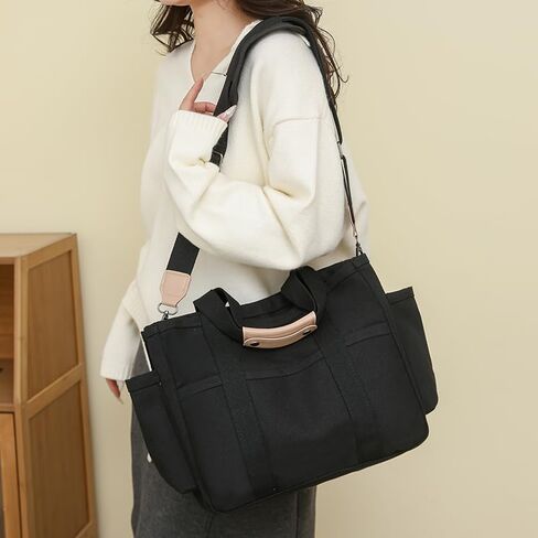 حقيبة حمل Canvas Crossbody مع جيوب متعددة للنساء تعمل حقائب اليد الكبيرة حقيبة الكتف حقيبة رسول حقيبة سفر in Kuwait
