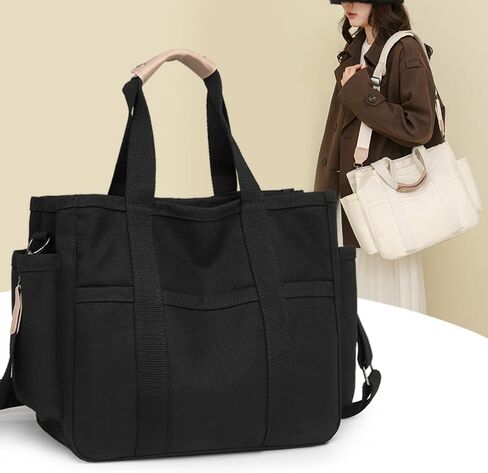 حقيبة حمل Canvas Crossbody مع جيوب متعددة للنساء تعمل حقائب اليد الكبيرة حقيبة الكتف حقيبة رسول حقيبة سفر in Kuwait