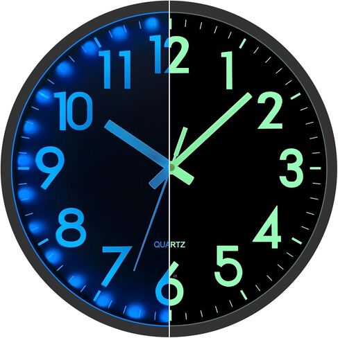 jofomp LED ساعة الحائط لتوهج ليلة نوم ، و 12 بوصة الساعات الحائط صامتة تعمل بطارية ، وتضيء ساعات الحائط لديكور غرفة المعيشة ، والتحكم في الصوت توهج ساعة الحائط في الظلام لمكتب المطبخ in Kuwait
