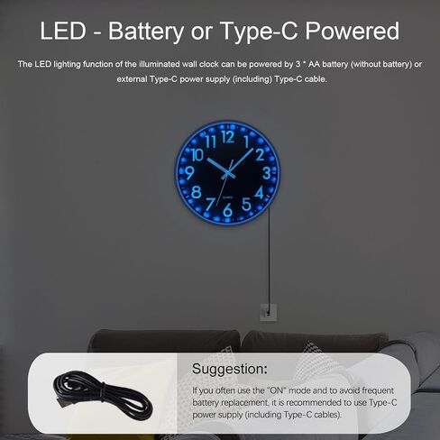 jofomp LED ساعة الحائط لتوهج ليلة نوم ، و 12 بوصة الساعات الحائط صامتة تعمل بطارية ، وتضيء ساعات الحائط لديكور غرفة المعيشة ، والتحكم في الصوت توهج ساعة الحائط في الظلام لمكتب المطبخ in Kuwait