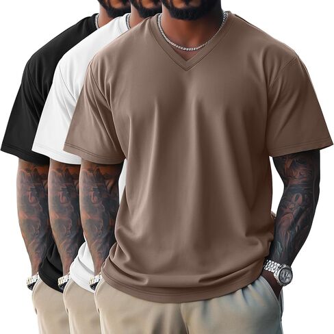 Ficerd 3 Pack Cotton Men's Cotton نصف الأكمام قمصان M-7XL العادية والطول V طويل القامة V منحنى تنحنح in Saudi Arabia