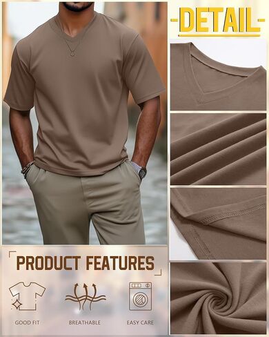 Ficerd 3 Pack Cotton Men's Cotton نصف الأكمام قمصان M-7XL العادية والطول V طويل القامة V منحنى تنحنح in Saudi Arabia