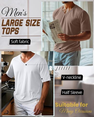 Ficerd 3 Pack Cotton Men's Cotton نصف الأكمام قمصان M-7XL العادية والطول V طويل القامة V منحنى تنحنح in Saudi Arabia