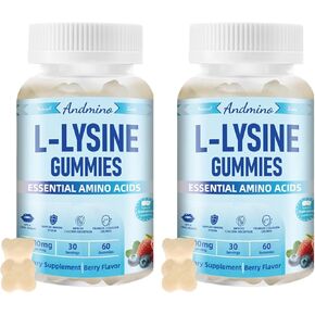 علكات إل ليسين 1000 مجم، مع تريهالوز، علكات ليسين للشفاه وصحة الفم، تعزيز المناعة والكولاجين والكالسيوم، للبالغين والأطفال، غير معدلة وراثيًا، نباتي، خالي من الغلوتين، نكهة التوت، 60 in Kuwait