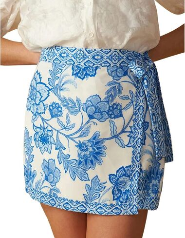 Womens Floral Wrap Short Skirt Casual Summer Flowers Knot Side High Waist A Line Beach Vacation Mini Skirt in Saudi Arabia