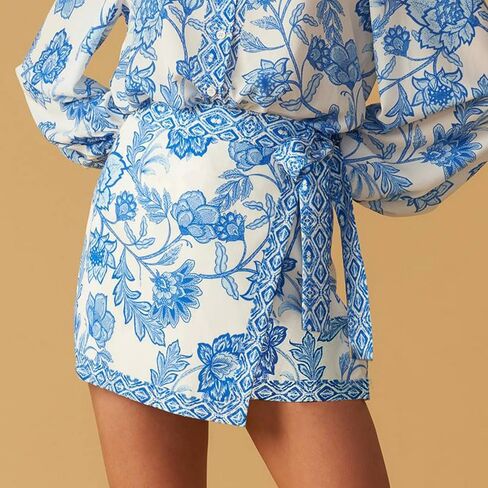 Womens Floral Wrap Short Skirt Casual Summer Flowers Knot Side High Waist A Line Beach Vacation Mini Skirt in Saudi Arabia