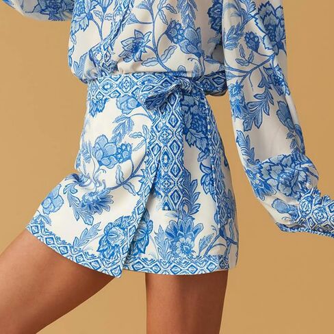 Womens Floral Wrap Short Skirt Casual Summer Flowers Knot Side High Waist A Line Beach Vacation Mini Skirt in Saudi Arabia