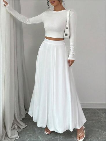 GORGLITTER Women's Flowy Ruffle Maxi Skirt High Waisted Elegant Going Out A Line Skirts in Saudi Arabia