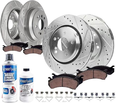 Detroit Axle-مجموعة الفرامل لـ 16-21 Honda Pilot 17-20 Ridgeline ، 12.60 "بوصة الأمامية و 12.95" بوصة محفورة ودوار فرامل القرص المغطى بالقرص المرسوم 2017 2018 2019 2020 استبدال in Saudi Arabia