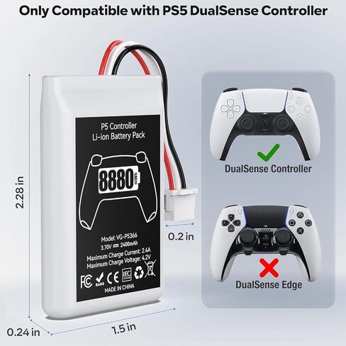 2 Packs PS5 Controller Battery, 8880mWh High Capacity PS5 Controller Battery Replacement, Reliable PS5 Battery, PS5 Battery Pack for Extended Gaming, PS5 Rechargeable Battery Pack in Kuwait