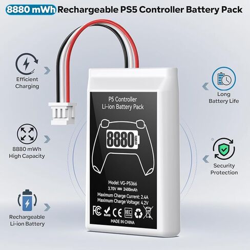 2 Packs PS5 Controller Battery, 8880mWh High Capacity PS5 Controller Battery Replacement, Reliable PS5 Battery, PS5 Battery Pack for Extended Gaming, PS5 Rechargeable Battery Pack in Kuwait