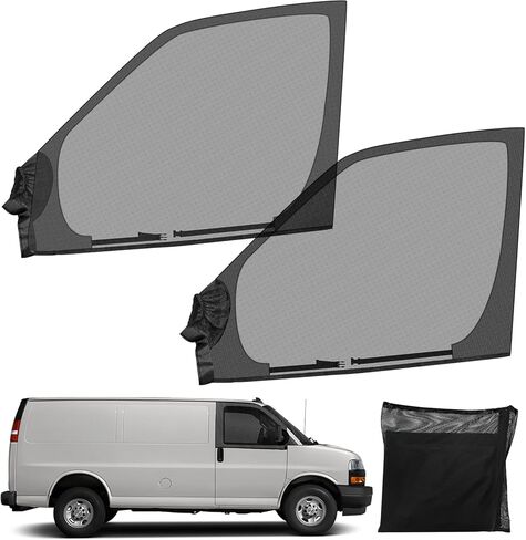 Magnetic Window Screens Customized for 1996-2025 Chevrolet Express/GMC Savana, Front Door Bug Mesh (Pair), Keeps Bugs Out Magnetic Bug Mesh, Easy to Install in Kuwait