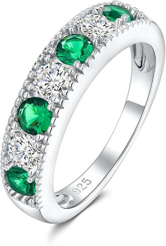 925 Sterling Silver 4.8mm Ring Band Band for Women Men التي تم إنشاؤها eMerald/Ruby/sapphire/Aquamarine‌/Amethyst‌ و Cubic Zircon Wedding Beatherity Bands (مع مربع الهدايا) in Kuwait