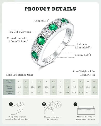 925 Sterling Silver 4.8mm Ring Band Band for Women Men التي تم إنشاؤها eMerald/Ruby/sapphire/Aquamarine‌/Amethyst‌ و Cubic Zircon Wedding Beatherity Bands (مع مربع الهدايا) in Kuwait
