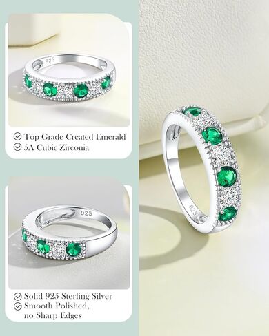 925 Sterling Silver 4.8mm Ring Band Band for Women Men التي تم إنشاؤها eMerald/Ruby/sapphire/Aquamarine‌/Amethyst‌ و Cubic Zircon Wedding Beatherity Bands (مع مربع الهدايا) in Kuwait