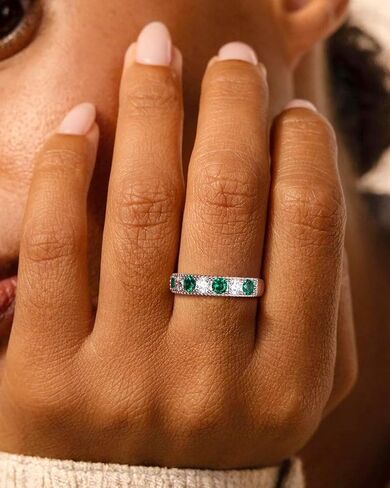 925 Sterling Silver 4.8mm Ring Band Band for Women Men التي تم إنشاؤها eMerald/Ruby/sapphire/Aquamarine‌/Amethyst‌ و Cubic Zircon Wedding Beatherity Bands (مع مربع الهدايا) in Kuwait