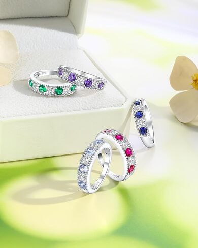 925 Sterling Silver 4.8mm Ring Band Band for Women Men التي تم إنشاؤها eMerald/Ruby/sapphire/Aquamarine‌/Amethyst‌ و Cubic Zircon Wedding Beatherity Bands (مع مربع الهدايا) in Kuwait