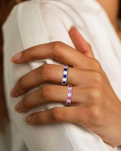 925 Sterling Silver 4.8mm Ring Band Band for Women Men التي تم إنشاؤها eMerald/Ruby/sapphire/Aquamarine‌/Amethyst‌ و Cubic Zircon Wedding Beatherity Bands (مع مربع الهدايا) in Kuwait
