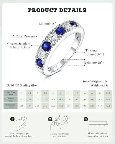 925 Sterling Silver 4.8mm Ring Band Band for Women Men التي تم إنشاؤها eMerald/Ruby/sapphire/Aquamarine‌/Amethyst‌ و Cubic Zircon Wedding Beatherity Bands (مع مربع الهدايا) in Kuwait