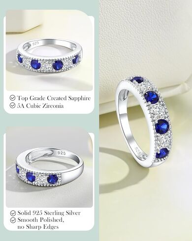 925 Sterling Silver 4.8mm Ring Band Band for Women Men التي تم إنشاؤها eMerald/Ruby/sapphire/Aquamarine‌/Amethyst‌ و Cubic Zircon Wedding Beatherity Bands (مع مربع الهدايا) in Kuwait