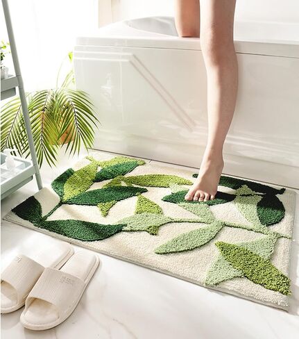 Leaves Bath Mats Bathroom Rugs Non-Slip Soft Microfiber Absorbent Machine Washable Entrance Doormat Bathroom Tub 17.5 X 25.5 Inches, Green in Saudi Arabia