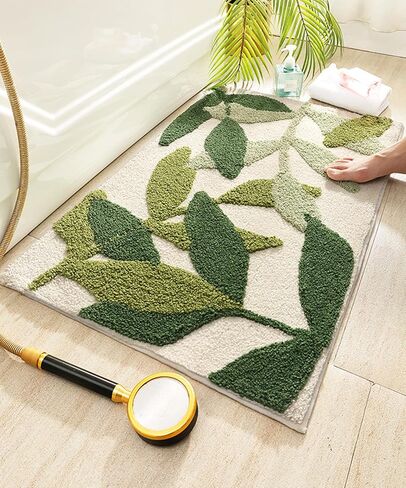 Leaves Bath Mats Bathroom Rugs Non-Slip Soft Microfiber Absorbent Machine Washable Entrance Doormat Bathroom Tub 17.5 X 25.5 Inches, Green in Saudi Arabia