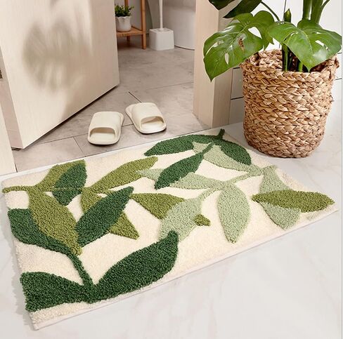 Leaves Bath Mats Bathroom Rugs Non-Slip Soft Microfiber Absorbent Machine Washable Entrance Doormat Bathroom Tub 17.5 X 25.5 Inches, Green in Saudi Arabia