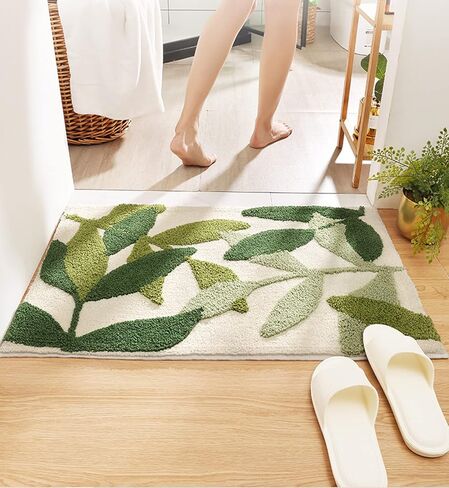 Leaves Bath Mats Bathroom Rugs Non-Slip Soft Microfiber Absorbent Machine Washable Entrance Doormat Bathroom Tub 17.5 X 25.5 Inches, Green in Saudi Arabia