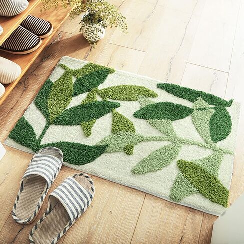 Leaves Bath Mats Bathroom Rugs Non-Slip Soft Microfiber Absorbent Machine Washable Entrance Doormat Bathroom Tub 17.5 X 25.5 Inches, Green in Saudi Arabia