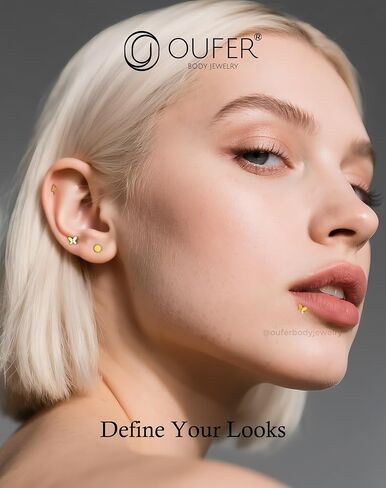 OUFER Helix Cartilage Piercing Jewelry, G23 Titanium Threadless Flat Back Earrings Stud, 16G Titanium Push Pin Labret Lip Tragus Medusa Conch Piercing Jewelry Hypoallergenic for Women Men in Saudi Arabia