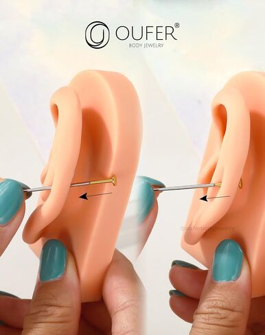 OUFER Helix Cartilage Piercing Jewelry, G23 Titanium Threadless Flat Back Earrings Stud, 16G Titanium Push Pin Labret Lip Tragus Medusa Conch Piercing Jewelry Hypoallergenic for Women Men in Saudi Arabia