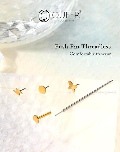 OUFER Helix Cartilage Piercing Jewelry, G23 Titanium Threadless Flat Back Earrings Stud, 16G Titanium Push Pin Labret Lip Tragus Medusa Conch Piercing Jewelry Hypoallergenic for Women Men in Saudi Arabia
