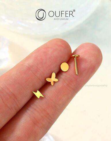 OUFER Helix Cartilage Piercing Jewelry, G23 Titanium Threadless Flat Back Earrings Stud, 16G Titanium Push Pin Labret Lip Tragus Medusa Conch Piercing Jewelry Hypoallergenic for Women Men in Saudi Arabia