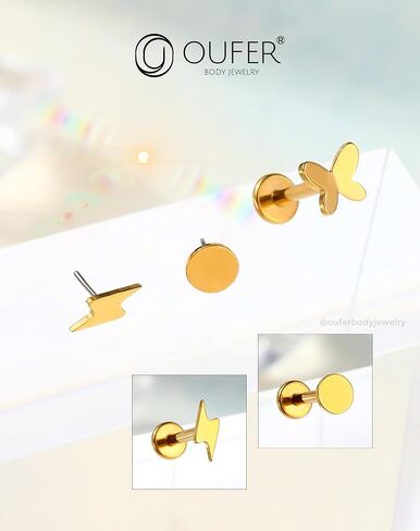 OUFER Helix Cartilage Piercing Jewelry, G23 Titanium Threadless Flat Back Earrings Stud, 16G Titanium Push Pin Labret Lip Tragus Medusa Conch Piercing Jewelry Hypoallergenic for Women Men in Saudi Arabia