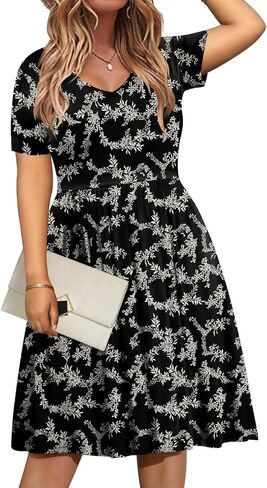 DB MOON Women Plus Size Dresses 2025 Summer Casual V Neck Short Sleeve Knee Length Dress with Pockets XL in Kuwait
