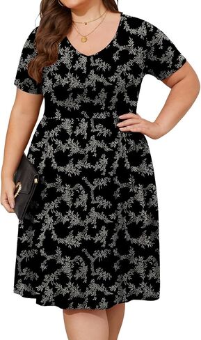 DB MOON Women Plus Size Dresses 2025 Summer Casual V Neck Short Sleeve Knee Length Dress with Pockets XL in Kuwait