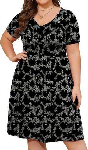 DB MOON Women Plus Size Dresses 2025 Summer Casual V Neck Short Sleeve Knee Length Dress with Pockets XL in Kuwait