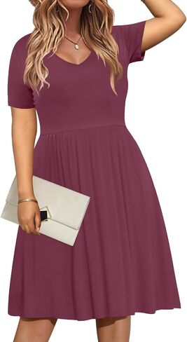 DB MOON Women Plus Size Dresses 2025 Summer Casual V Neck Short Sleeve Knee Length Dress with Pockets XL in Kuwait