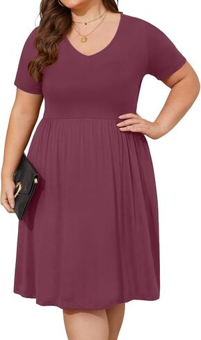 DB MOON Women Plus Size Dresses 2025 Summer Casual V Neck Short Sleeve Knee Length Dress with Pockets XL in Kuwait