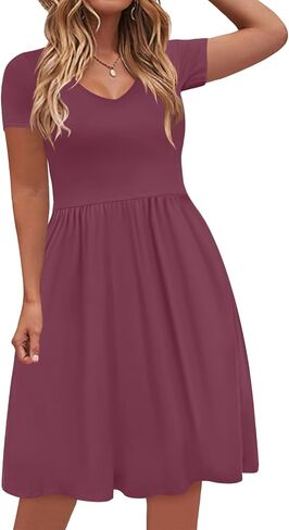 DB MOON Women Plus Size Dresses 2025 Summer Casual V Neck Short Sleeve Knee Length Dress with Pockets XL in Kuwait
